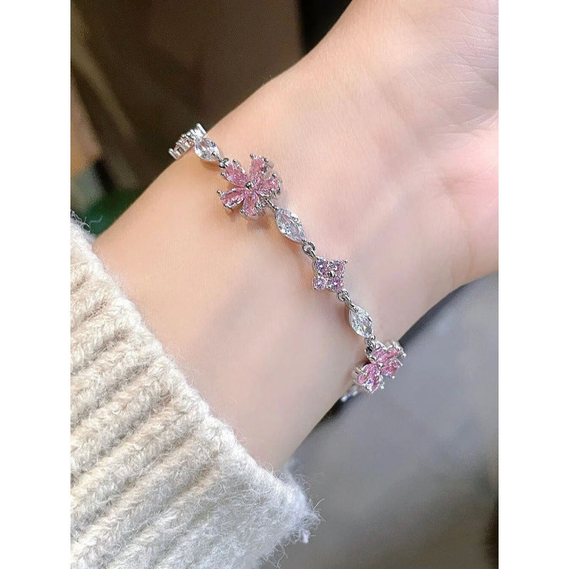 Pink Flower Zircon Light Luxury Minority Design Versatile Bracelets