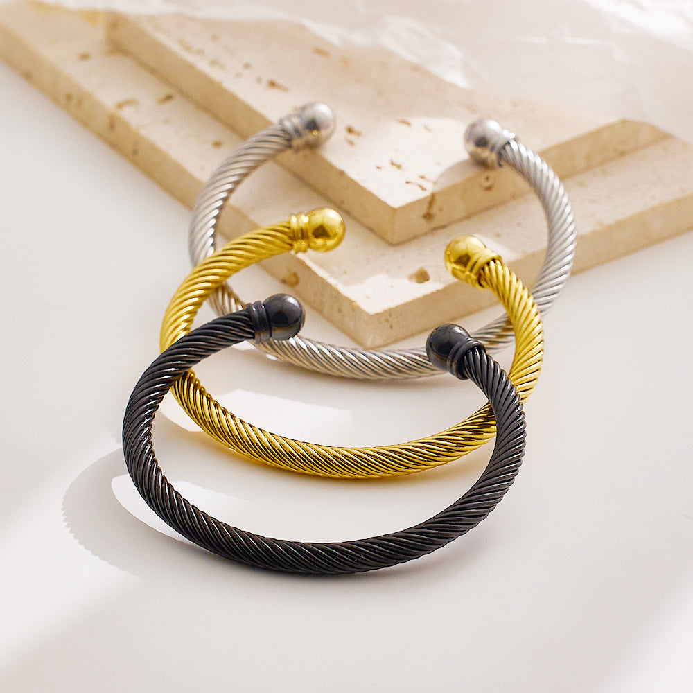 Men's Stainless Steel Twisted Wire Round Head Fashion Bracelet