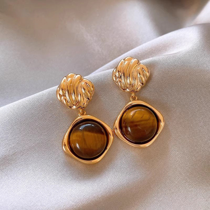 Women's Sier Needle Light Luxury French Retro Geometric Pearl Heart Earrings