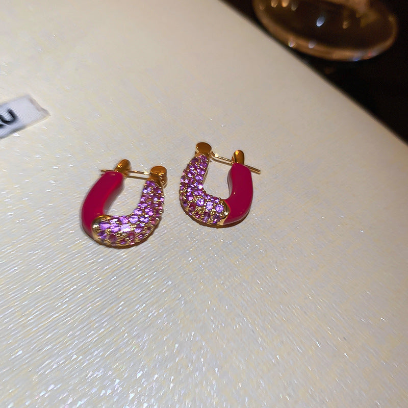 French Royal Style Zircon Geometric Flower Light Luxury High-grade Earrings