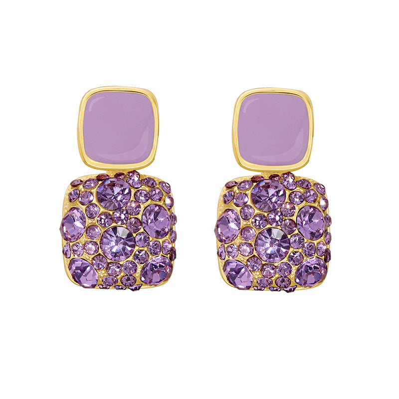 Square Full Diamond High Quality Sier Earrings