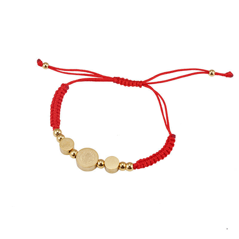 Gold Stainless Steel Braided Rope Titanium Priest Bracelet