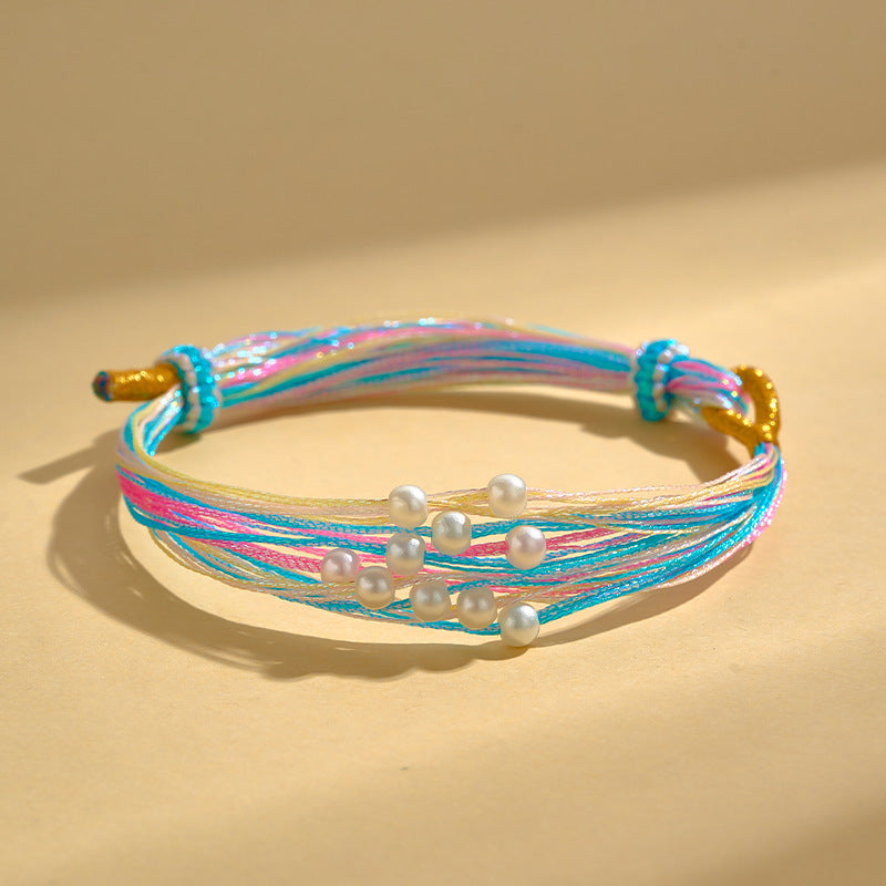 Women's & Men's Life Thread Magic Color Imitation Pearl Peach Blossom Knot Bracelet