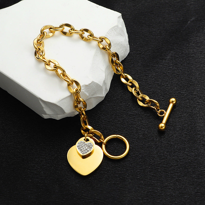 Women's Minority Design Rose Gold Titanium Steel Graceful Heart Love Bracelet