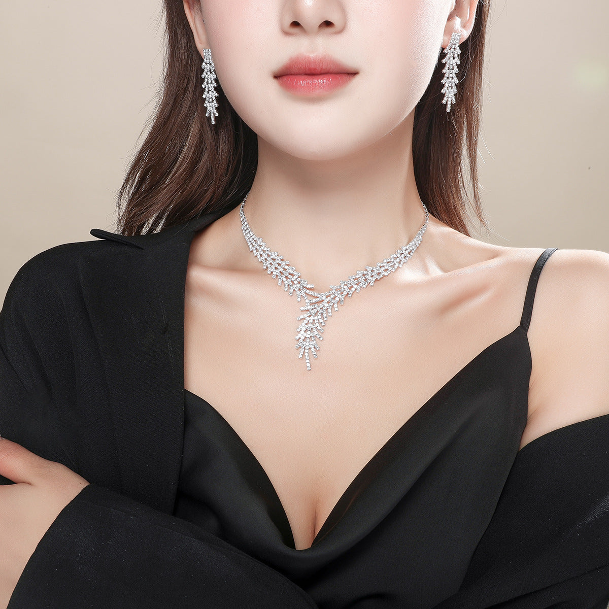 Super Beautiful Suite Rhinestone Shiny Ear Wedding Party Two-piece Dress Earrings