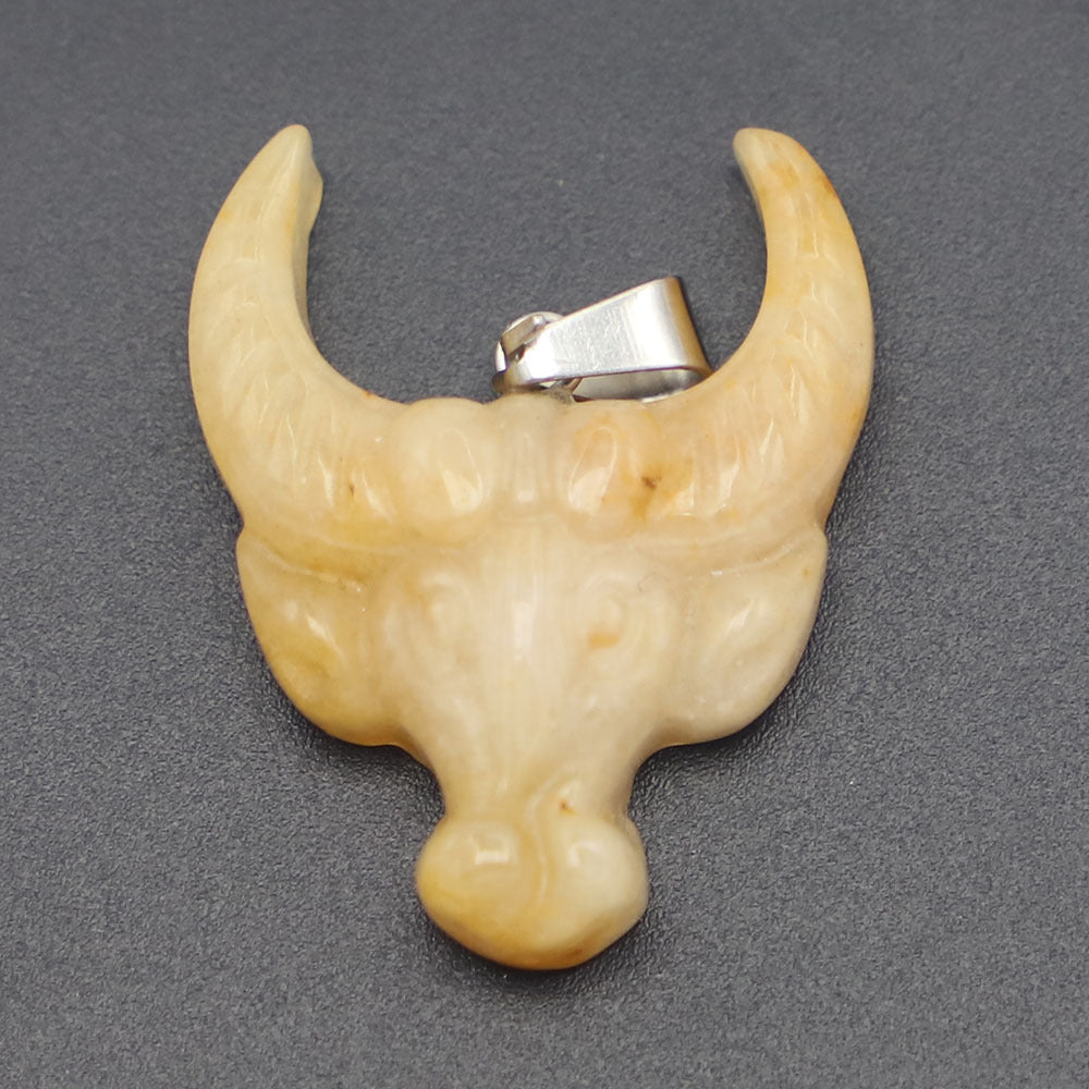 Popular Natural Stone Carved Ox Head Pendant