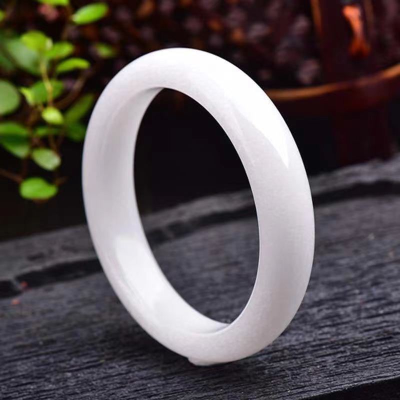 Women's Natural Afghanistan White Jade Round Bracelet