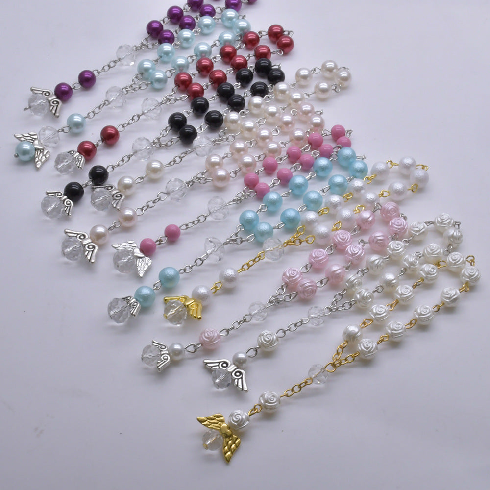 Rosary Love Angel Wings Rose Pearl Bracelet