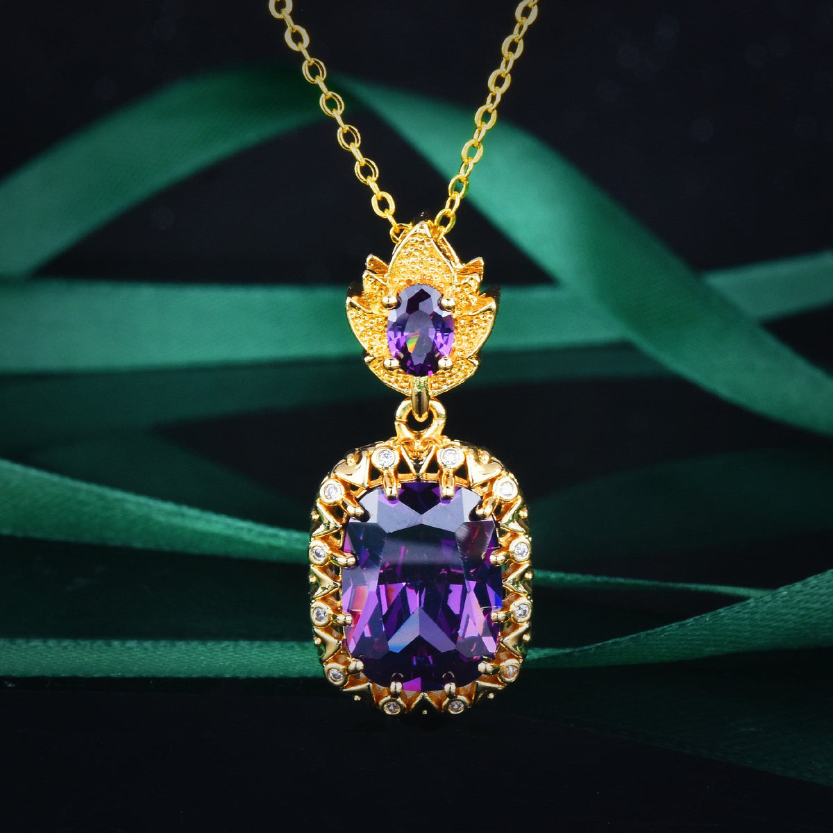 Super Flash High Carbon Diamond Yellow Purple Jewelry Set