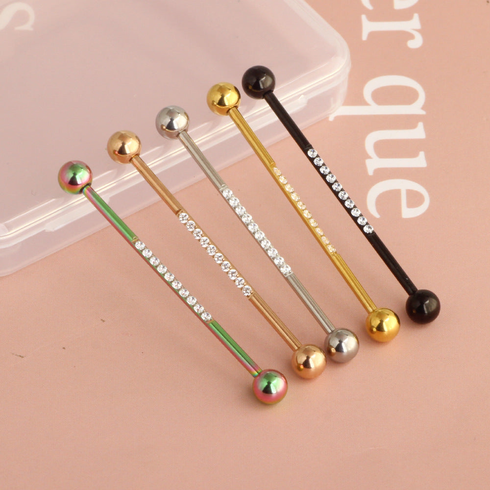 Holder Ear Bone Piercing Stainless Steel Zircon Barbell Fashion Inlaid Rings