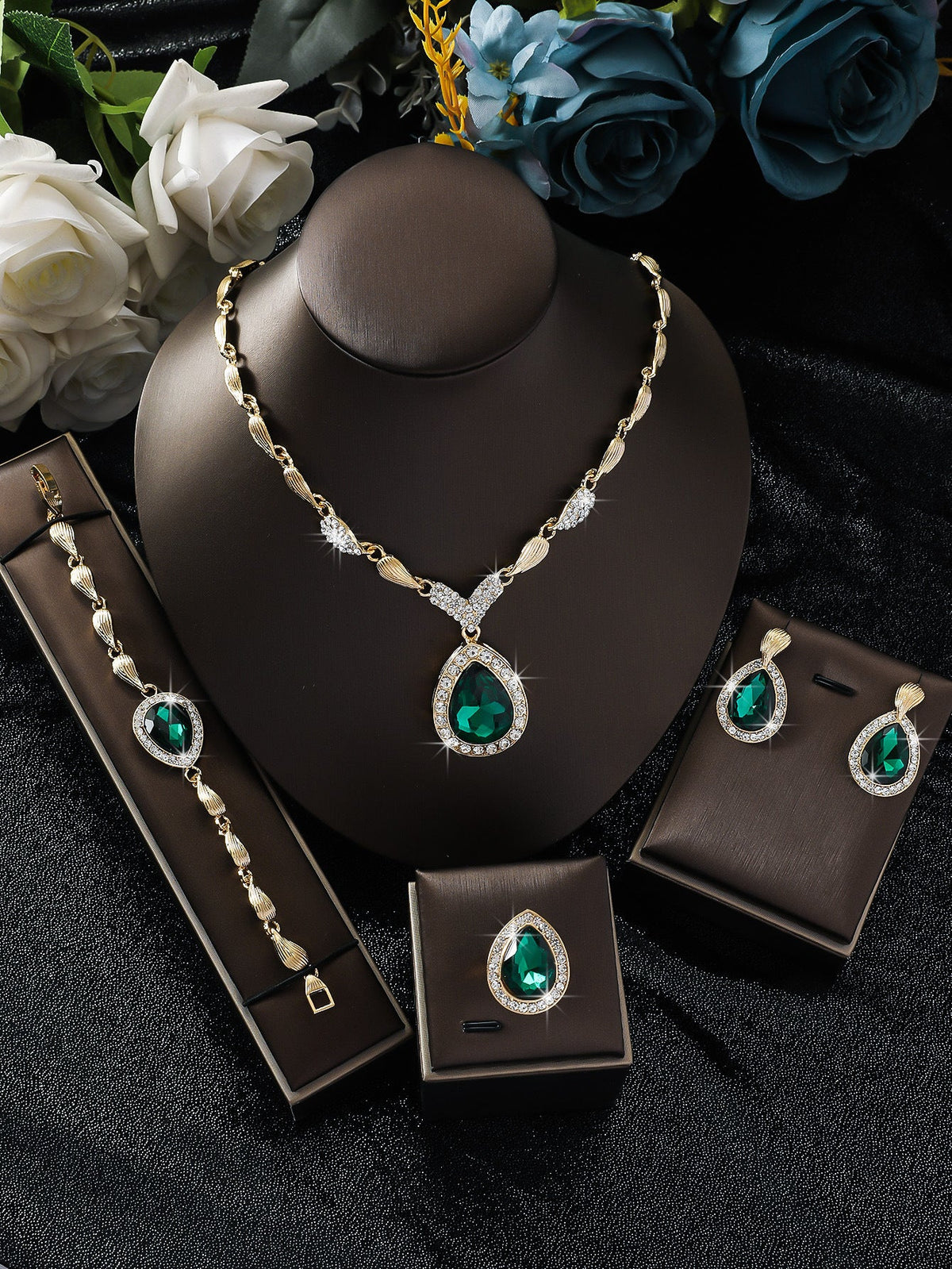 Bridal Wedding Suite Alloy Green Rhinestone Luxury Jewelry Set