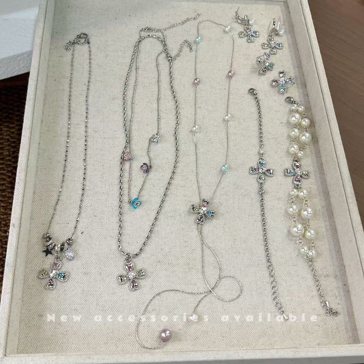 Korean Style Sweet Cool Colorful Crystals Cross Pendants