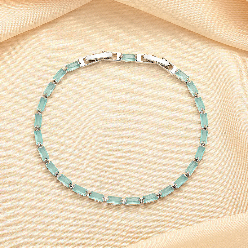 Light Luxury Blue Square Diamond Versatile Personality Handmade Crystal Bracelet