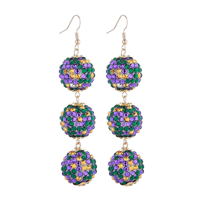 Purple Yellow Green Various Materials Ear Tassel Sequins Rhinestone Ball Earrings