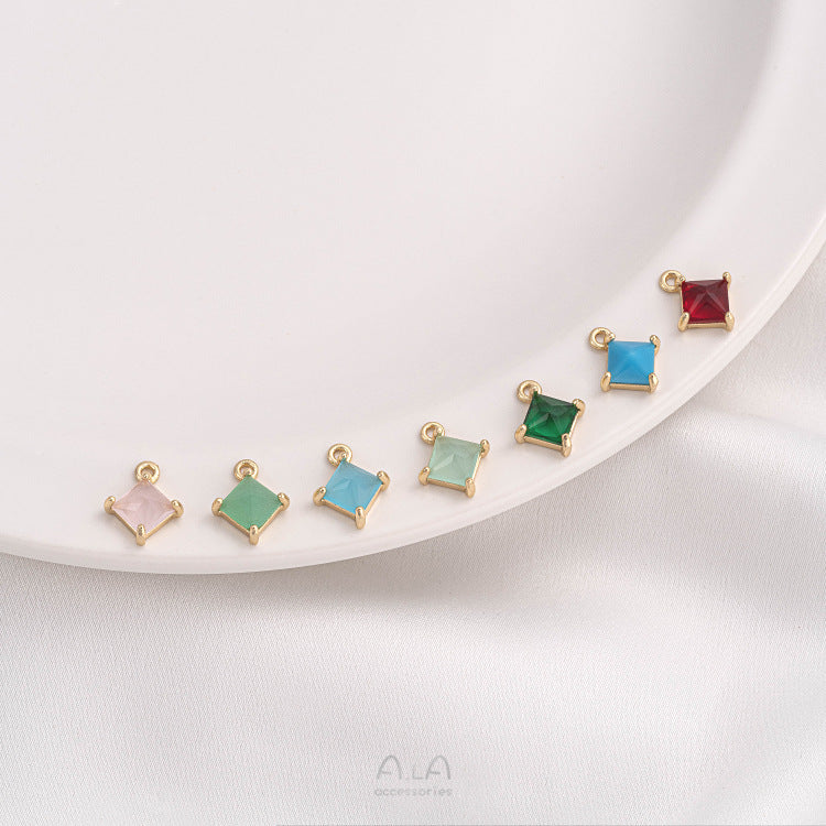 Color Retaining Gilded Inlaid Square Zirconium Pendants