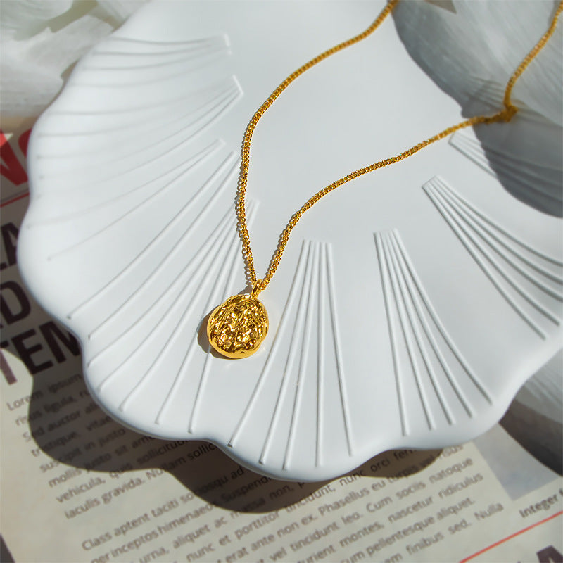 French Entry Lux Gold Embossed Pattern Female Titanium Steel Plated Necklace