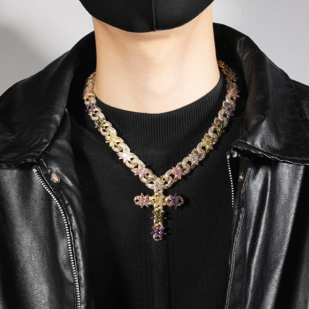 Women's & Men's Ice Flower Cross High Sense Inlaid Necklaces