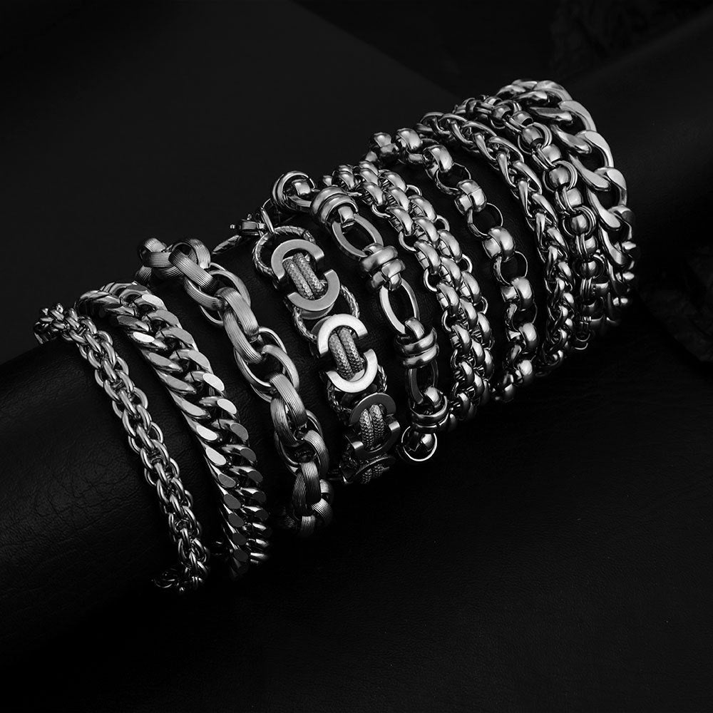 Men's Hipster Domineering Punk Hip Hop Titanium Steel Raw Retro Stainless Bracelet