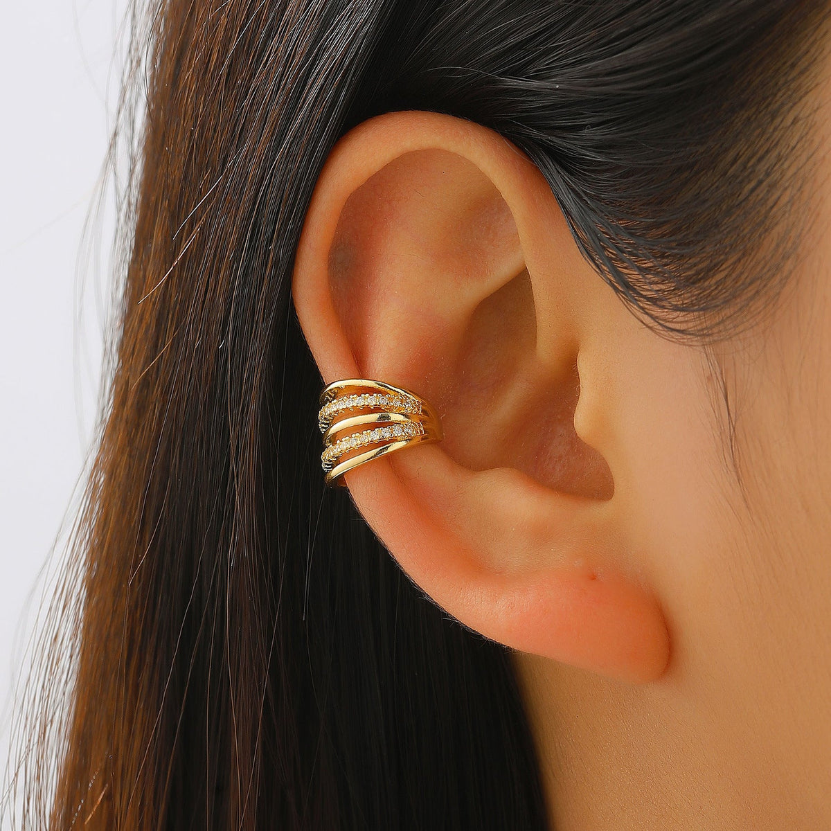 Luxury Fashion Copper Inlaid Zircon No Piercing Female Geometric Painless Ear Clip