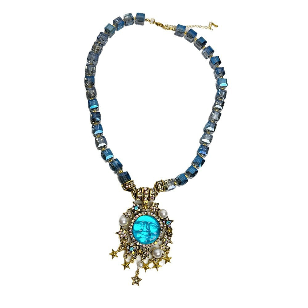 Women's Moen Face Moon Beaded For Niche Personality Design Necklaces