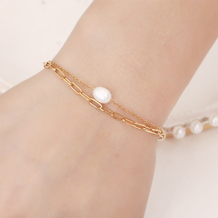 Women's High Quality Freshwater Pearl Waterproof Hard-wearing Stainless Steel Rings