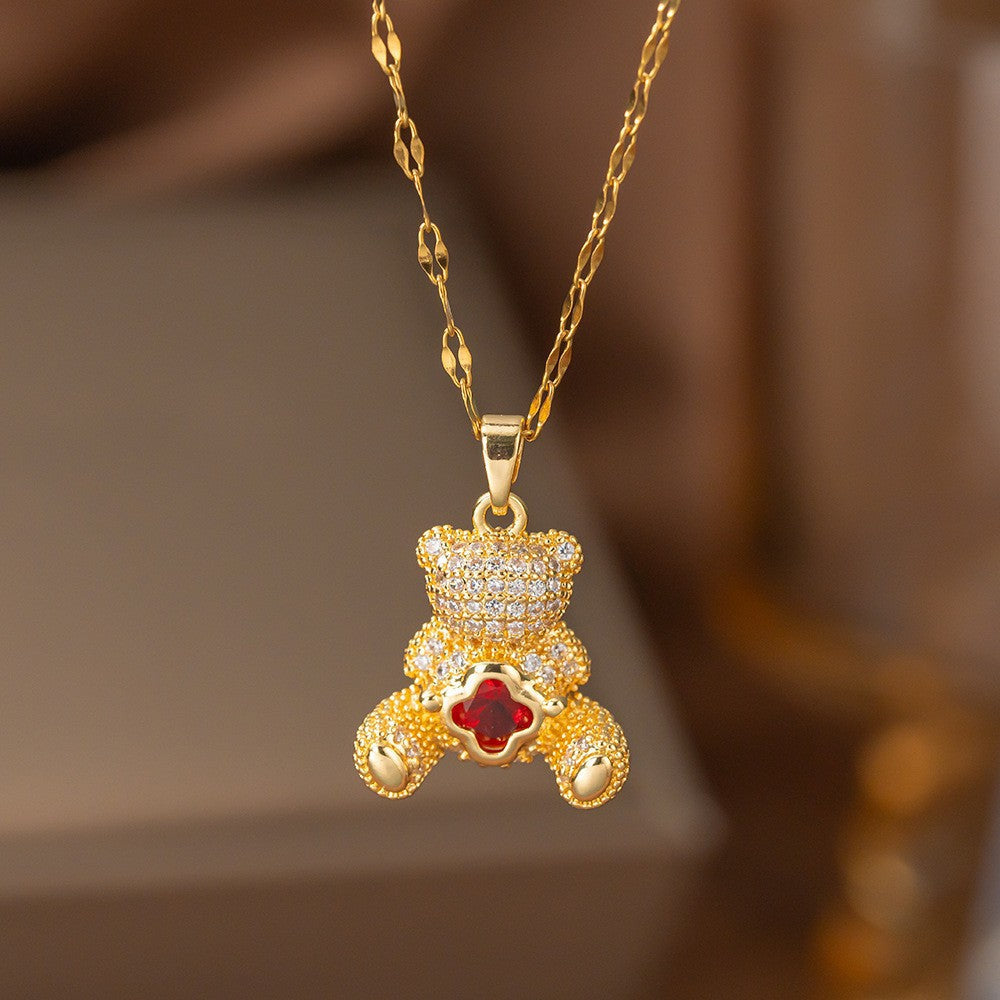 Steel Female Micro Inlaid Pink Diamond Necklace