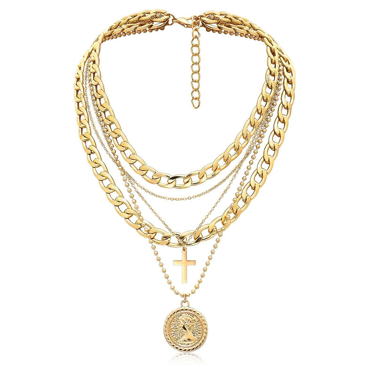 Women's Ornament Vintage Coin Thick Chain Twin Necklaces