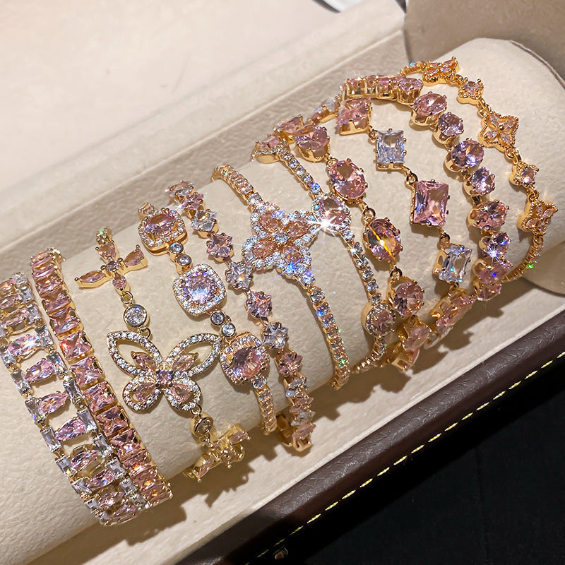 Pink Heart Diamond Flower Light Luxury Minority High Sense Fashion Bracelet