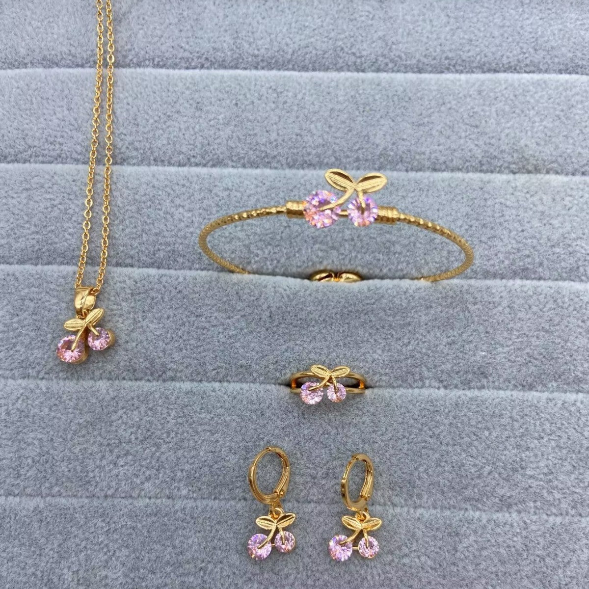 Children's Copper Inlaid Zircon Fruit Series Cherry Jewelry Set