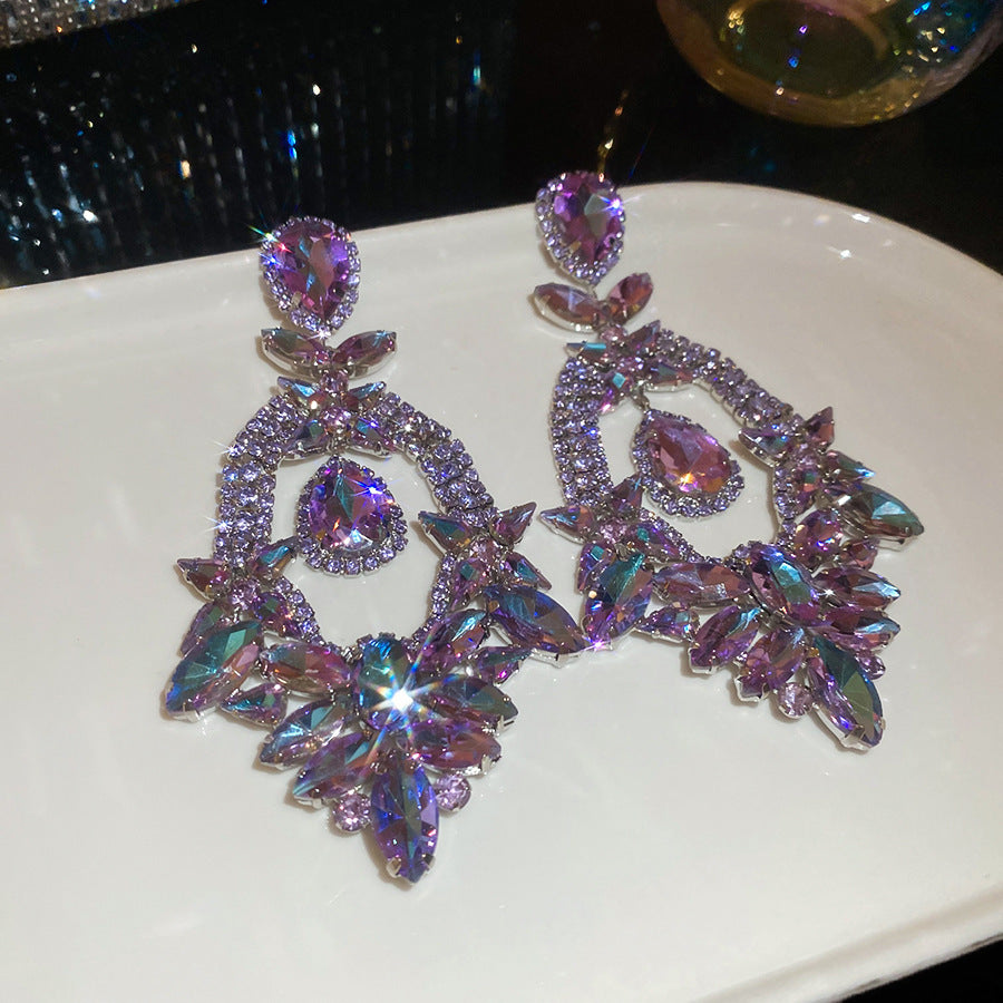 French Royal Style Zircon Geometric Flower Light Luxury High-grade Earrings