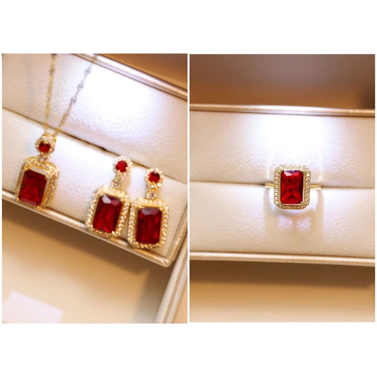 Style Geometric Three-piece Emerald Female Temperament Light Jewelry Set