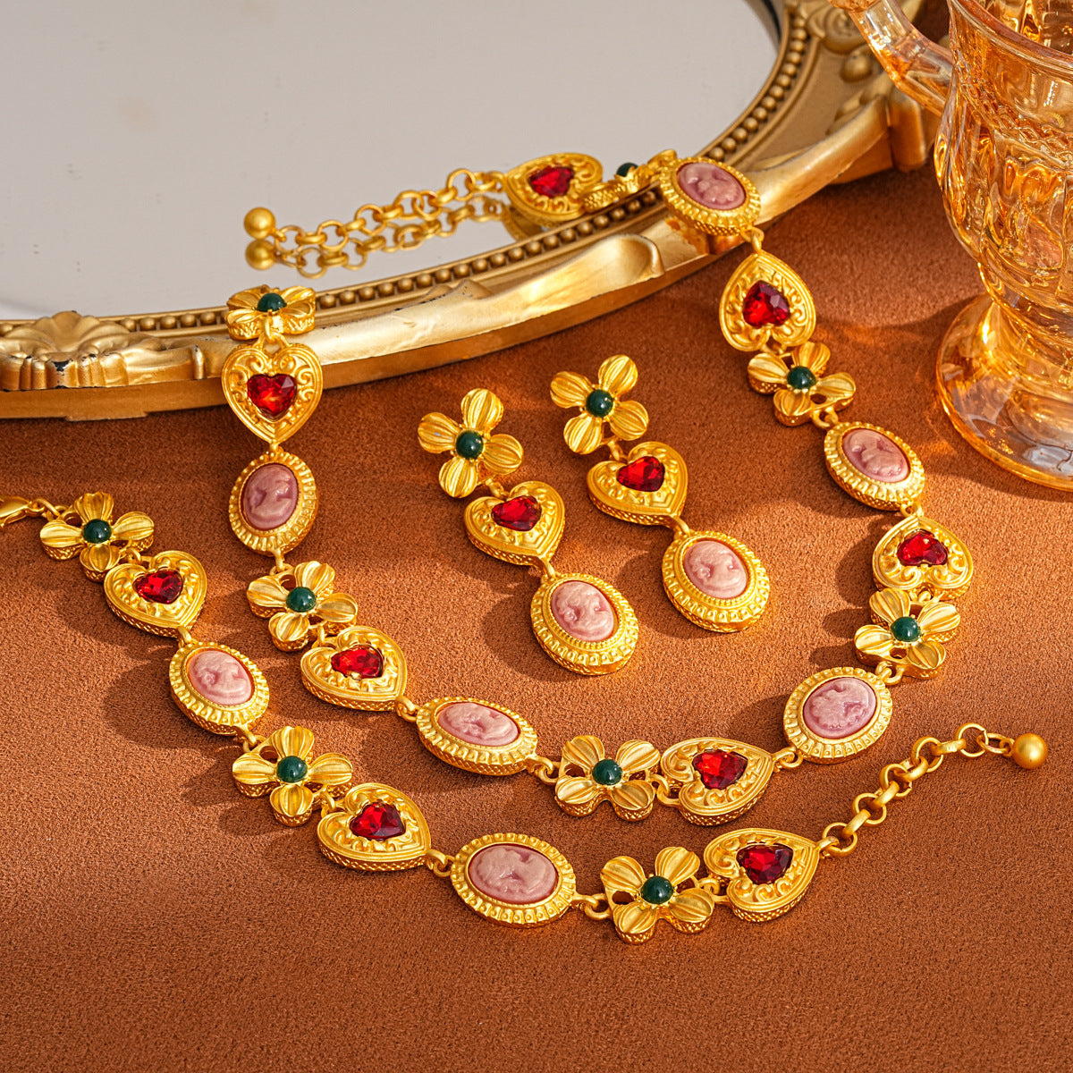 Sier Needle Flower Ear Retro Easy Matching Sweater Chain Exquisite Jewelry Set