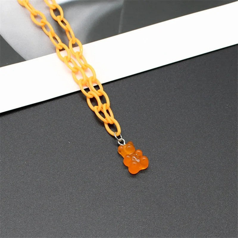 Pink Acrylic Transparent Cartoon Bear Neck Necklace