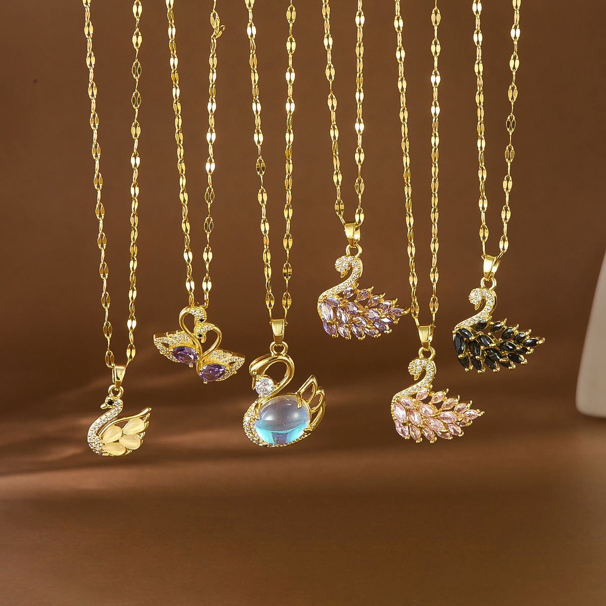 Inlaid Zircon Swan Titanium Steel Female Summer Necklace