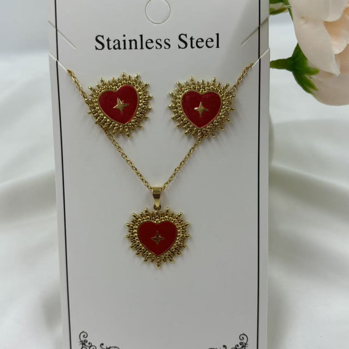 Women's Drop Peach Heart Stainless Steel Gold Earrings