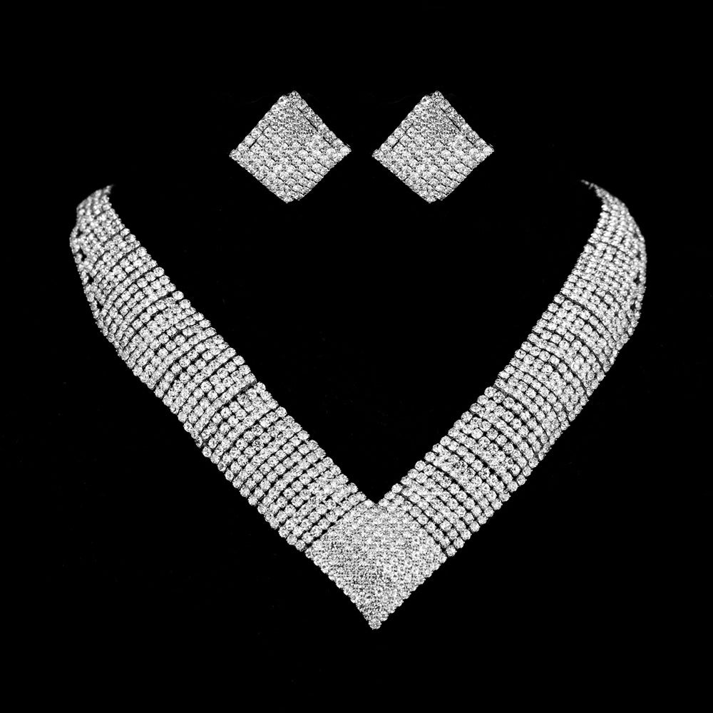 Fashion Popular Atmospheric Rhinestone Sier Plated Jewelry Set