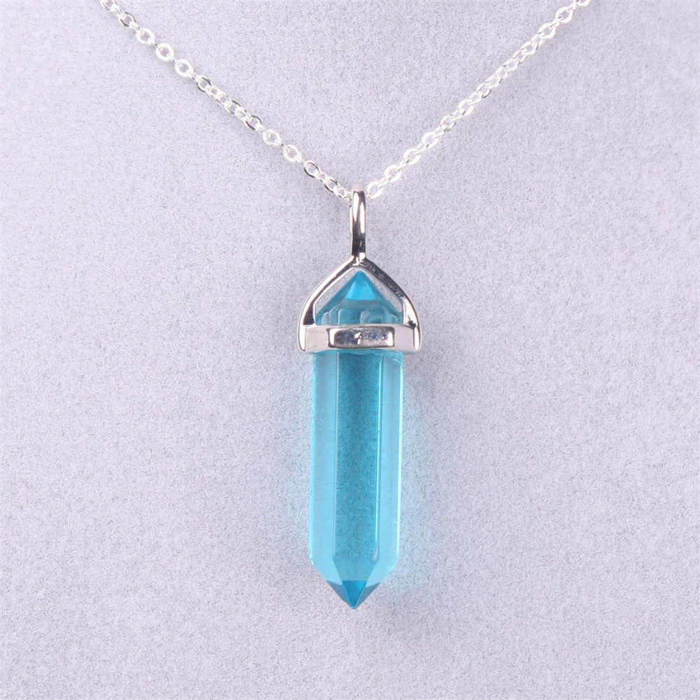Stone Crystal Agate Bullet Hexagon Prism Pendant