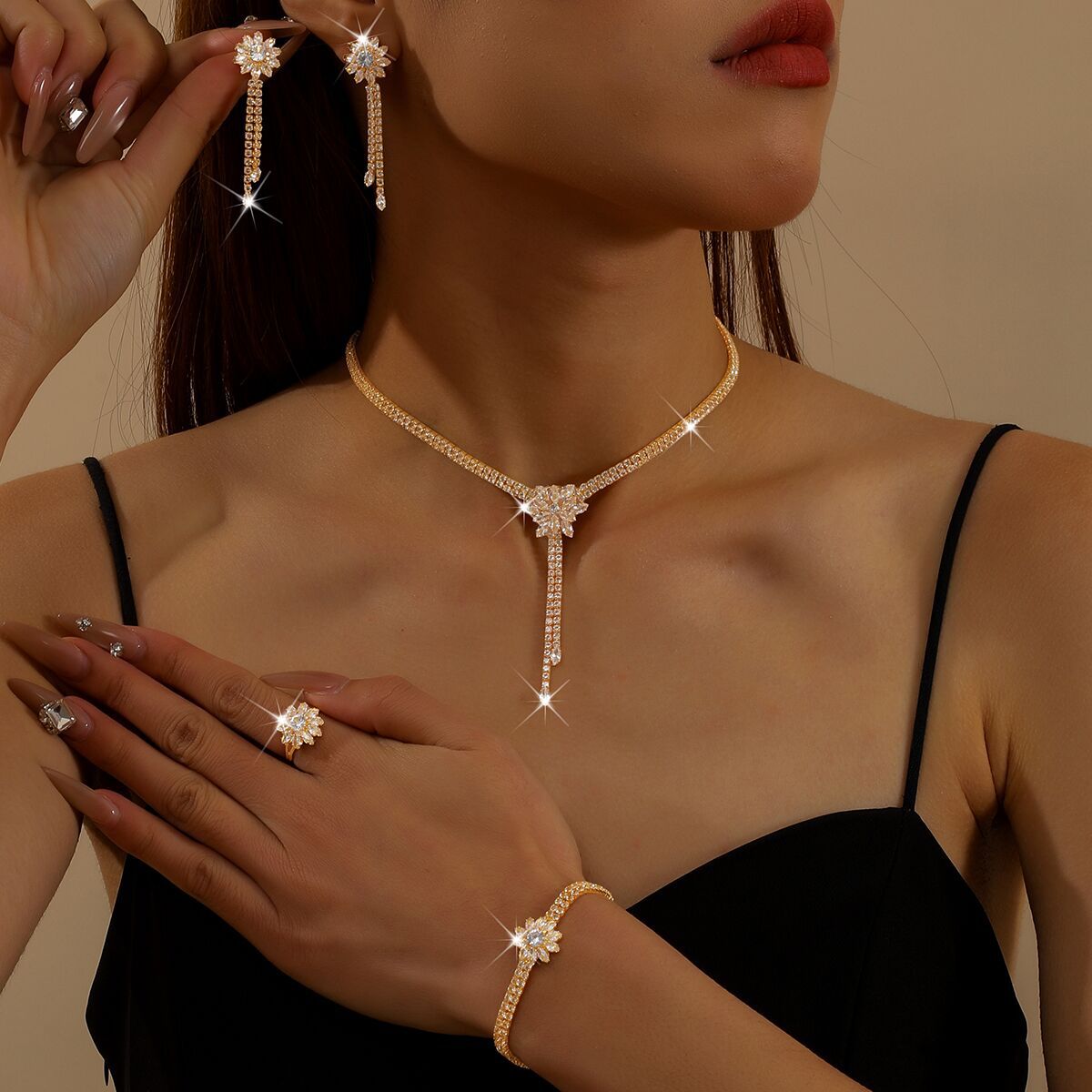 Women's Snowflake Tassel High Sense Wedding Light Jewelry Set