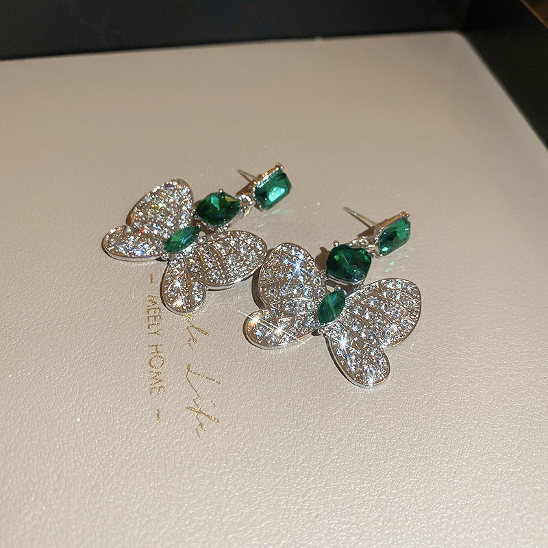 Butterfly Emerald Square Exaggerating Collarbone Light Luxury Jewelry Set