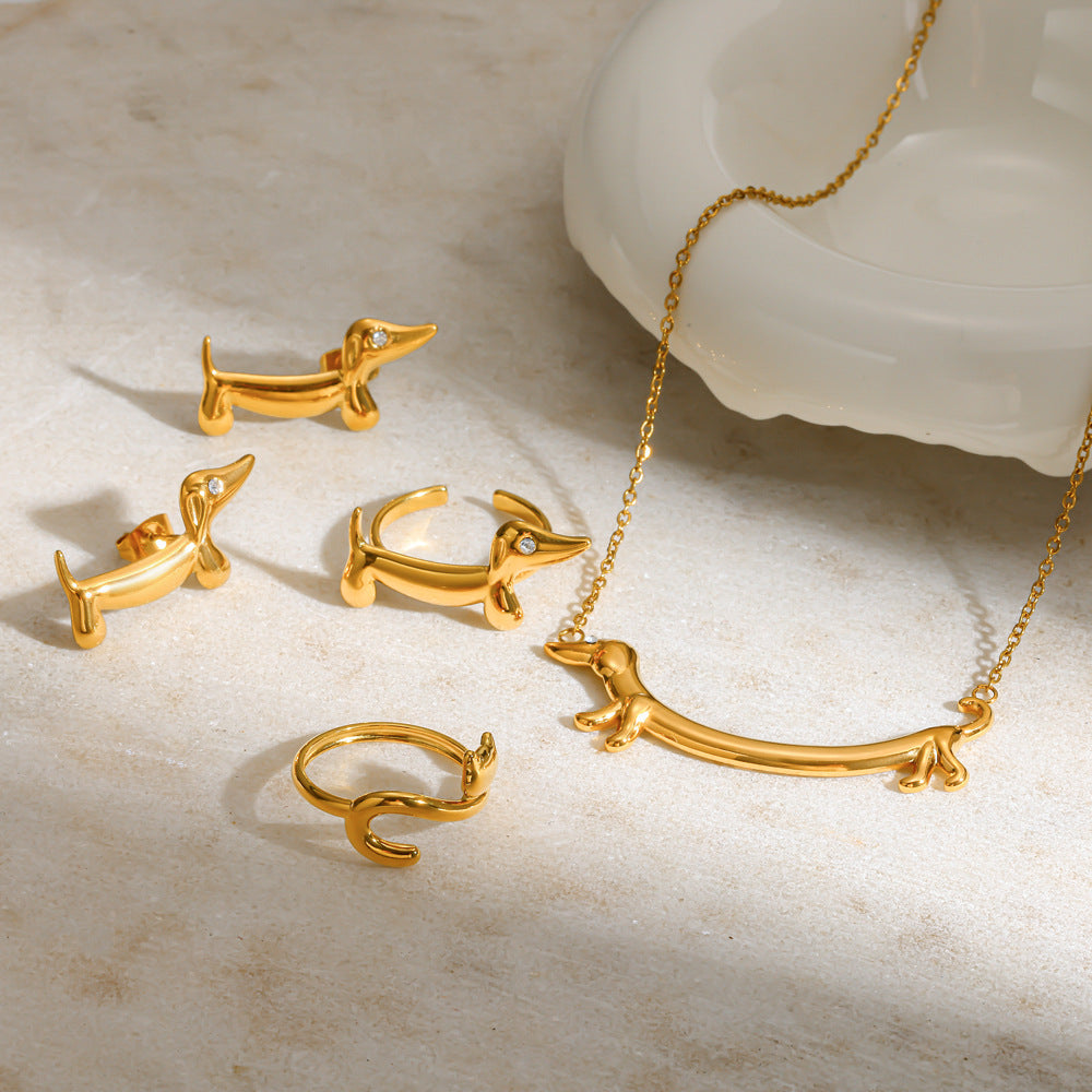 Cute Gold Puppy Sausage Dog Stainless Steel Earrings