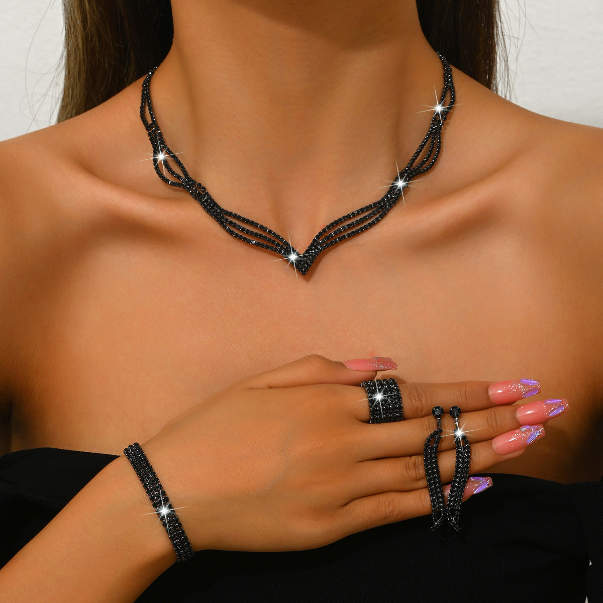 Bridal Three-piece Diamond Claw Chain Supply Jewelry Set