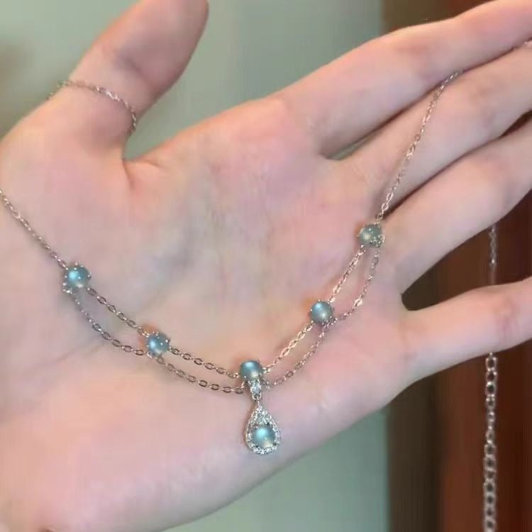 Aquamarine Tassel French Style High Sense Mild Luxury Necklaces
