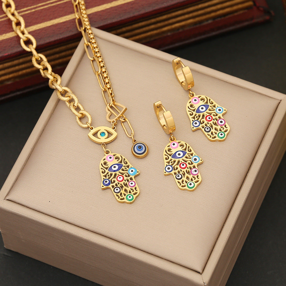 Women's Drop Oil Personalized Ear Clip Titanium Steel Jewelry Set