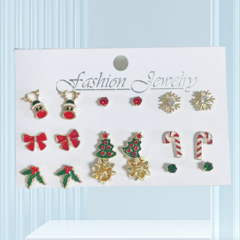Fashion Christmas Tree Elk Snowflake Crutch Ear Festive Alloy Dripping Stud Earrings