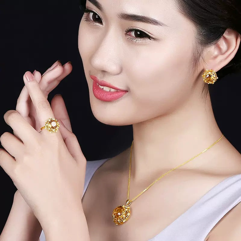 Carat Oversized Imitation Natural Citrine Bird's Nest Design Yellow Diamond Rings