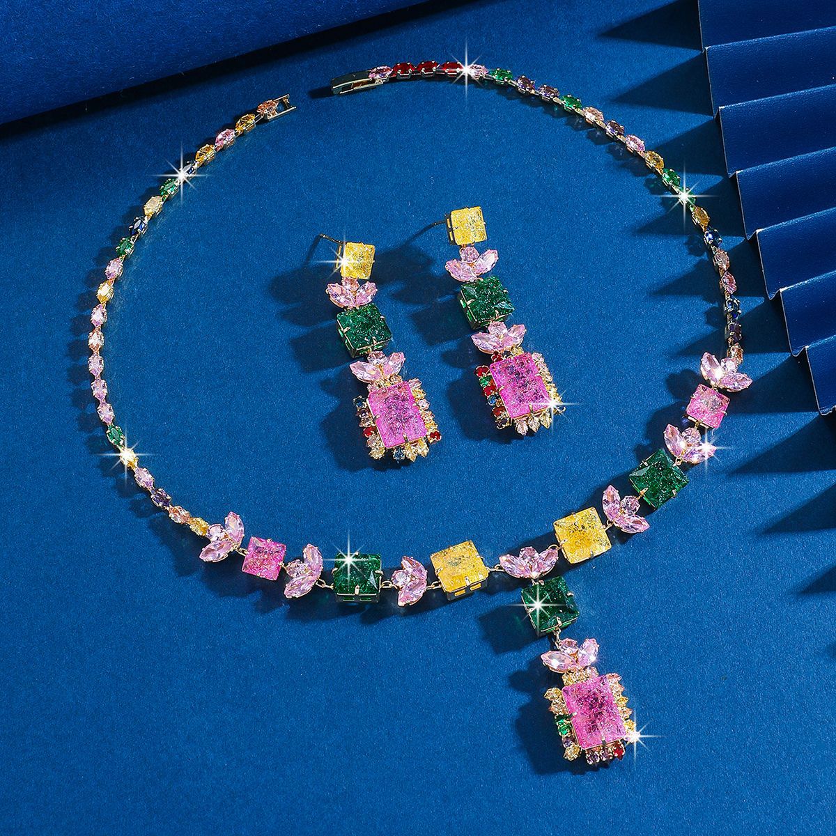 Colorful Palace Style Zircon Light Luxury High Sense Bride Earrings