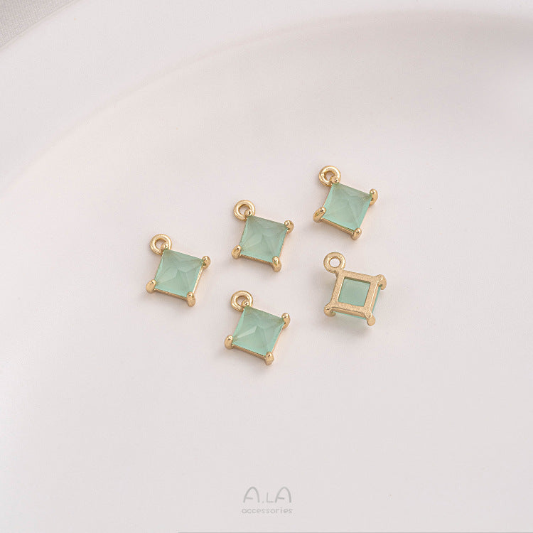 Color Retaining Gilded Inlaid Square Zirconium Pendants