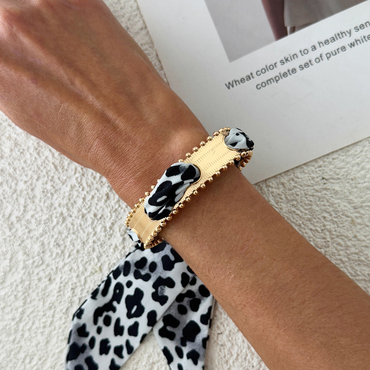 Metal Hammer Pattern Wide Fashion Leopard Colorful Silk Bracelet