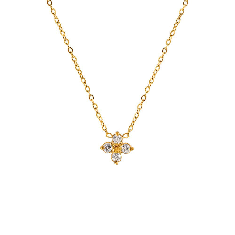 Small Zircon Four-leaf Flower Full Diamond Light Luxury High-grade Necklace