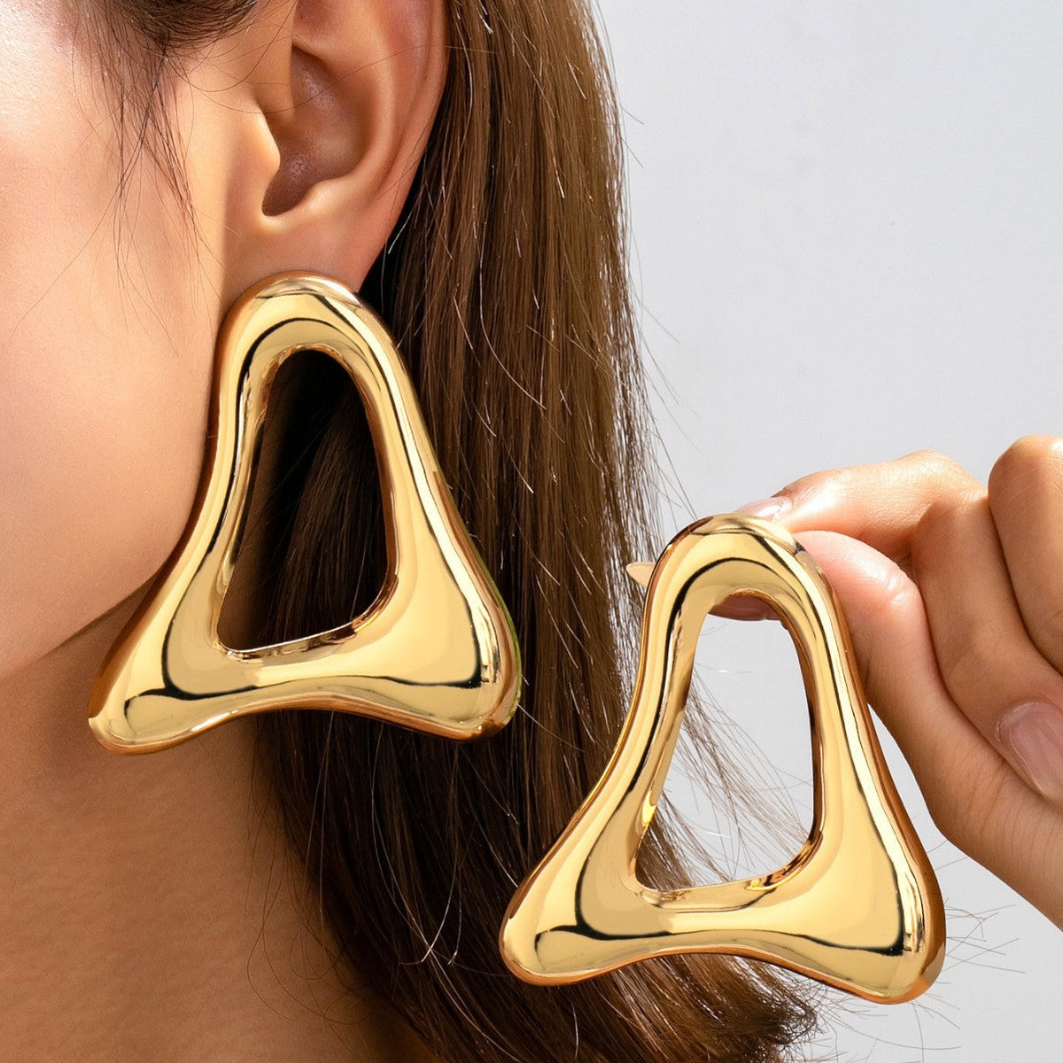 Triangle Glossy Hollow Alloy High Sense Stud Earrings